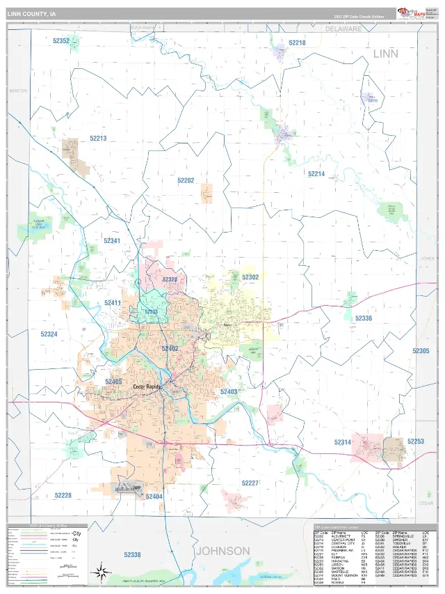 Linn County, IA ZIP Code Wall Map, Classic style