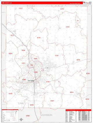 Linn County, IA RedLine style ZIP Code wall map