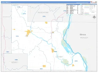 Louisa County, IA Business Reference style ZIP Code wall map