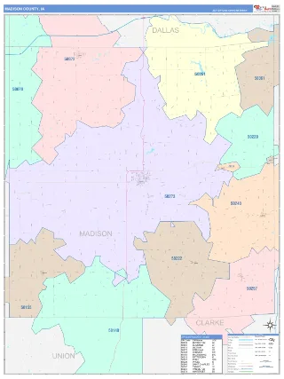 Madison County, IA ColorCast style ZIP Code wall map