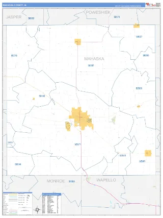 Mahaska County, IA Business Reference style ZIP Code wall map
