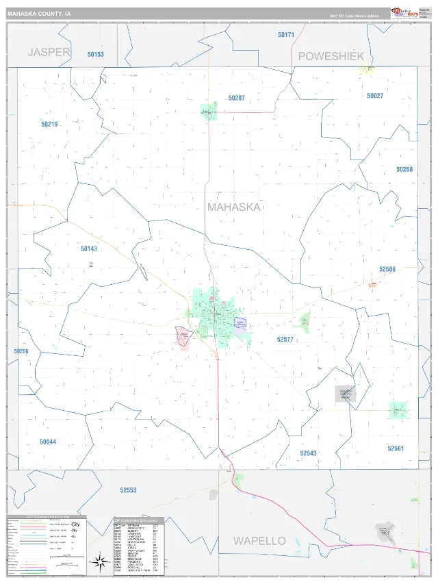 Mahaska County, IA ZIP Code Wall Map, Classic style