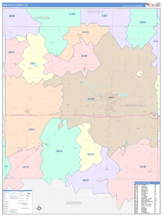 Marshall County, IA ColorCast style ZIP Code wall map