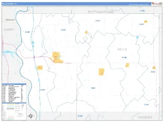 Mills County, IA Business Reference style ZIP Code wall map