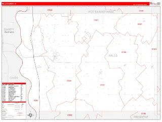 Mills County, IA RedLine style ZIP Code wall map