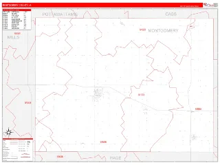 Montgomery County, IA RedLine style ZIP Code wall map