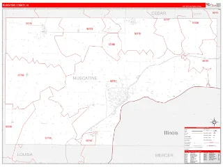 Muscatine County, IA RedLine style ZIP Code wall map