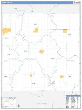 O'Brien County, IA Business Reference style ZIP Code wall map