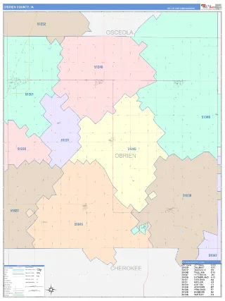 O'Brien County, IA ColorCast style ZIP Code wall map