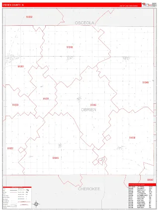 O'Brien County, IA RedLine style ZIP Code wall map