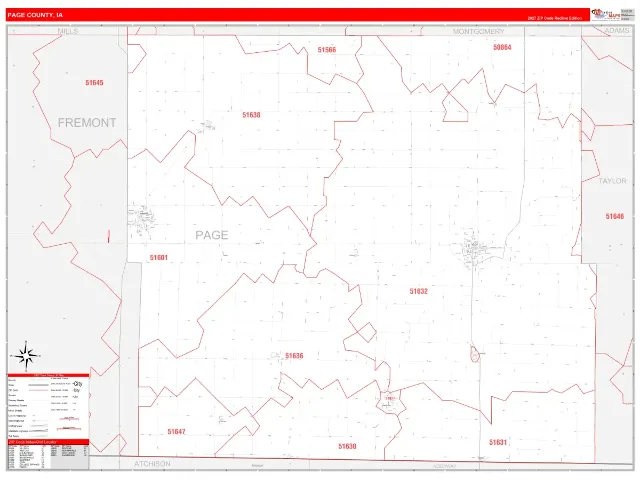 Page County, IA ZIP Code Wall Map, RedLine style