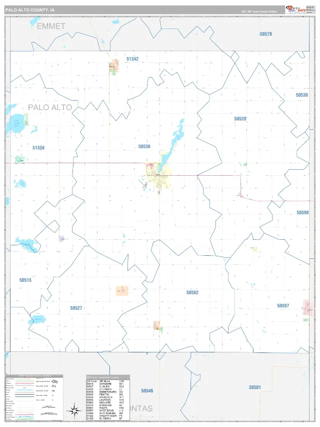 Palo Alto County, IA ZIP Code Wall Map, Classic style