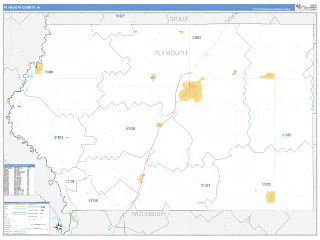 Plymouth County, IA Business Reference style ZIP Code wall map