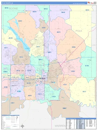 Polk County, IA ColorCast style ZIP Code wall map