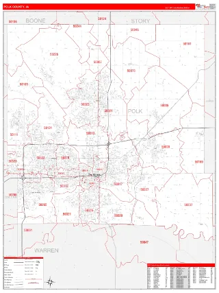 Polk County, IA RedLine style ZIP Code wall map