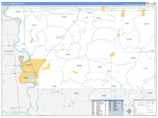 Pottawattamie County, IA Business Reference style ZIP Code wall map