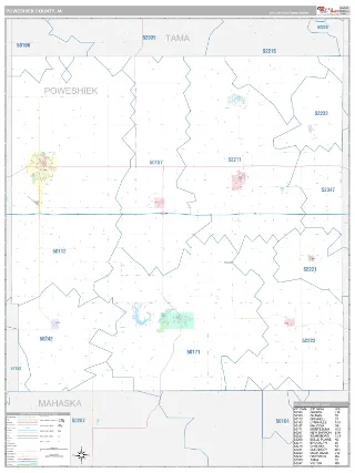 Poweshiek County, IA Classic style ZIP Code wall map