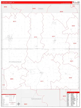 Poweshiek County, IA RedLine style ZIP Code wall map