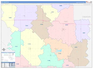 Sac County, IA ColorCast style ZIP Code wall map