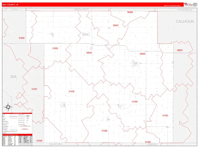 Sac County, IA ZIP Code Wall Map, RedLine style