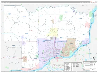 Scott County, IA Classic style ZIP Code wall map