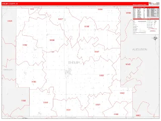 Shelby County, IA RedLine style ZIP Code wall map