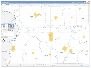 Sioux County, IA Business Reference style ZIP Code wall map