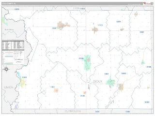 Sioux County, IA Classic style ZIP Code wall map