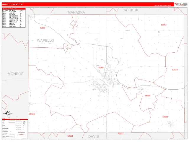 Wapello County, IA ZIP Code Wall Map, RedLine style