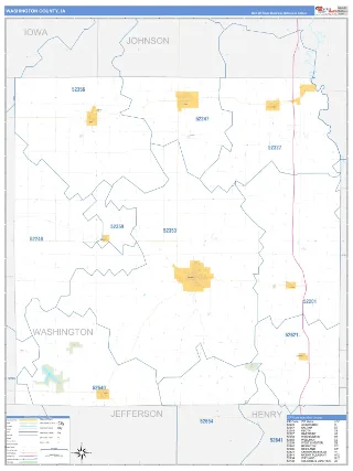 Washington County, IA Business Reference style ZIP Code wall map