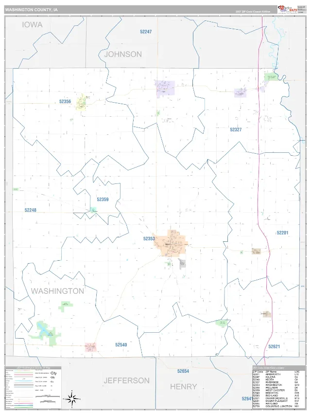 Washington County, IA ZIP Code Wall Map, Classic style