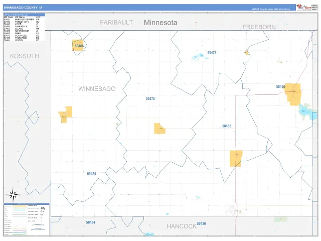 Winnebago County, IA ZIP Code Wall Map, Business Reference style