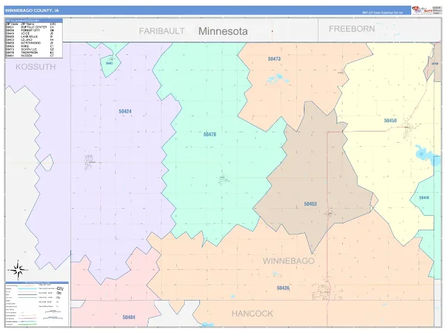 Winnebago County, IA ZIP Code Wall Map, ColorCast style