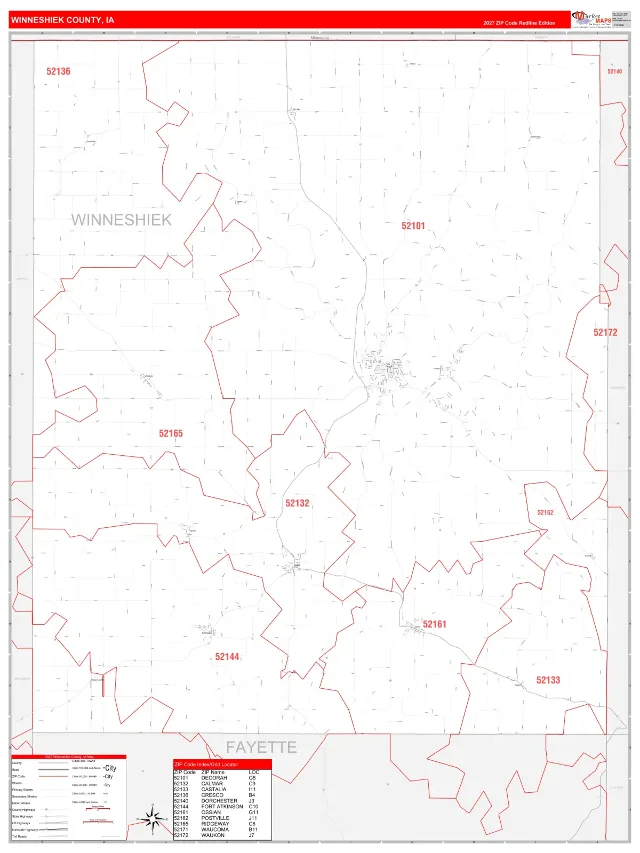 Winneshiek County, IA ZIP Code Wall Map, RedLine style