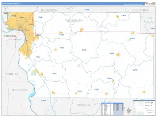 Woodbury County, IA Business Reference style ZIP Code wall map