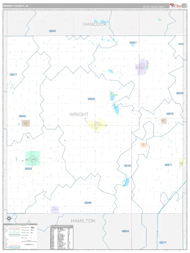 Wright County, IA ZIP Code Wall Map, Classic style