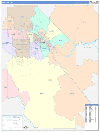 Ada County, ID ColorCast style ZIP Code wall map