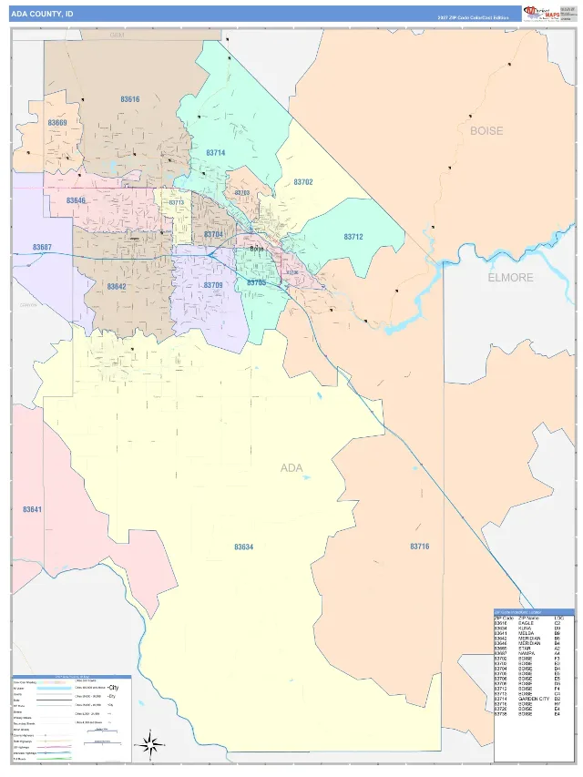 Ada County, ID ZIP Code Wall Map, ColorCast style
