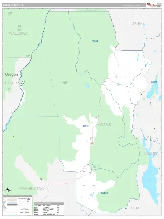 Adams County, ID Classic style ZIP Code wall map