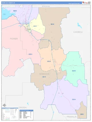 Bannock County, ID ColorCast style ZIP Code wall map