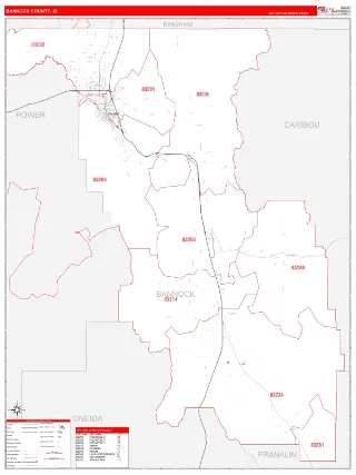 Bannock County, ID RedLine style ZIP Code wall map