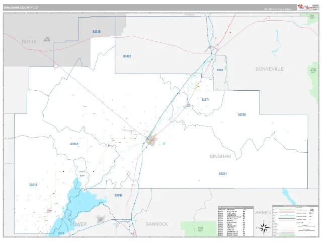 Bingham County, ID ZIP Code Wall Map, Classic style