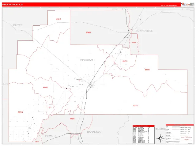Bingham County, ID ZIP Code Wall Map, RedLine style
