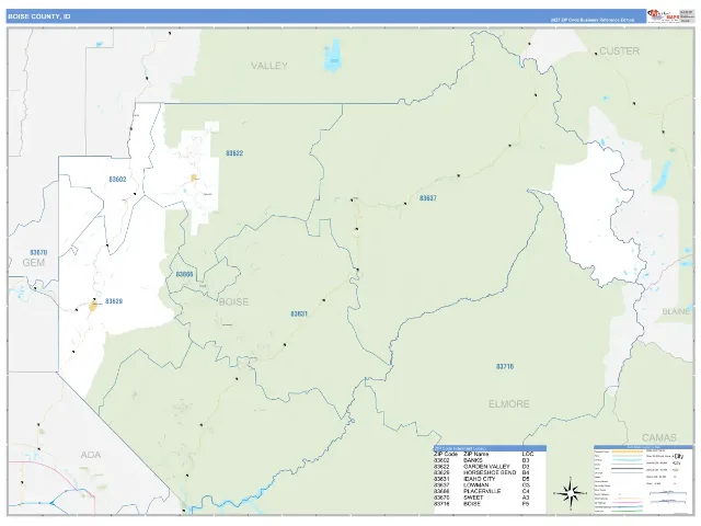 Boise County, ID ZIP Code Wall Map, Business Reference style