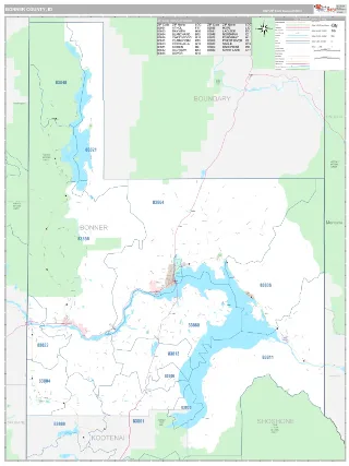 Bonner County, ID Classic style ZIP Code wall map