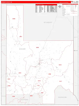 Bonner County, ID RedLine style ZIP Code wall map