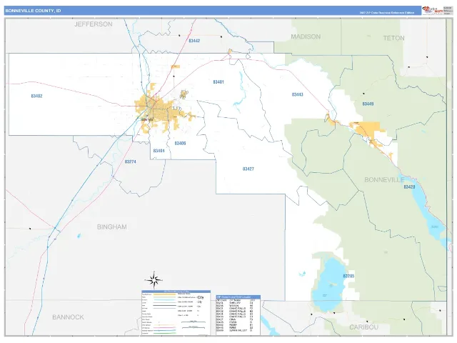 Bonneville County, ID ZIP Code Wall Map, Business Reference style