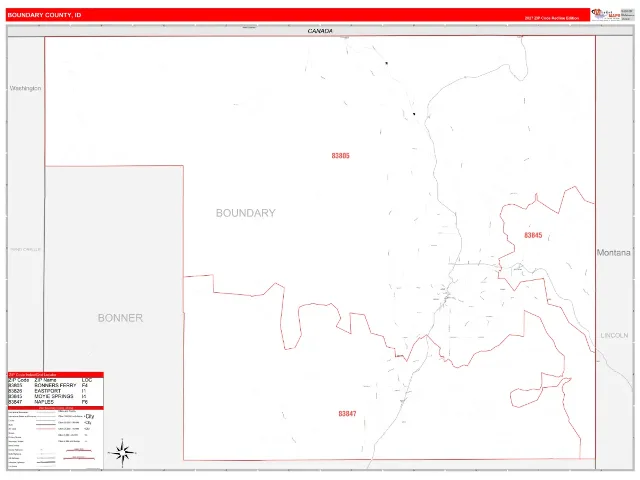 Boundary County, ID ZIP Code Wall Map, RedLine style