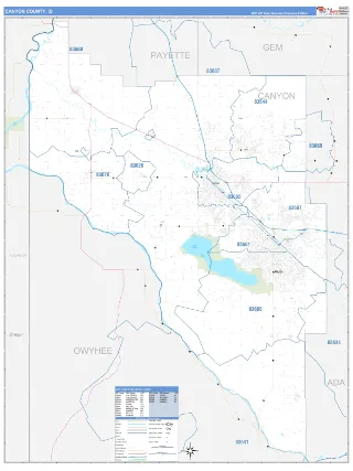 Canyon County, ID Business Reference style ZIP Code wall map