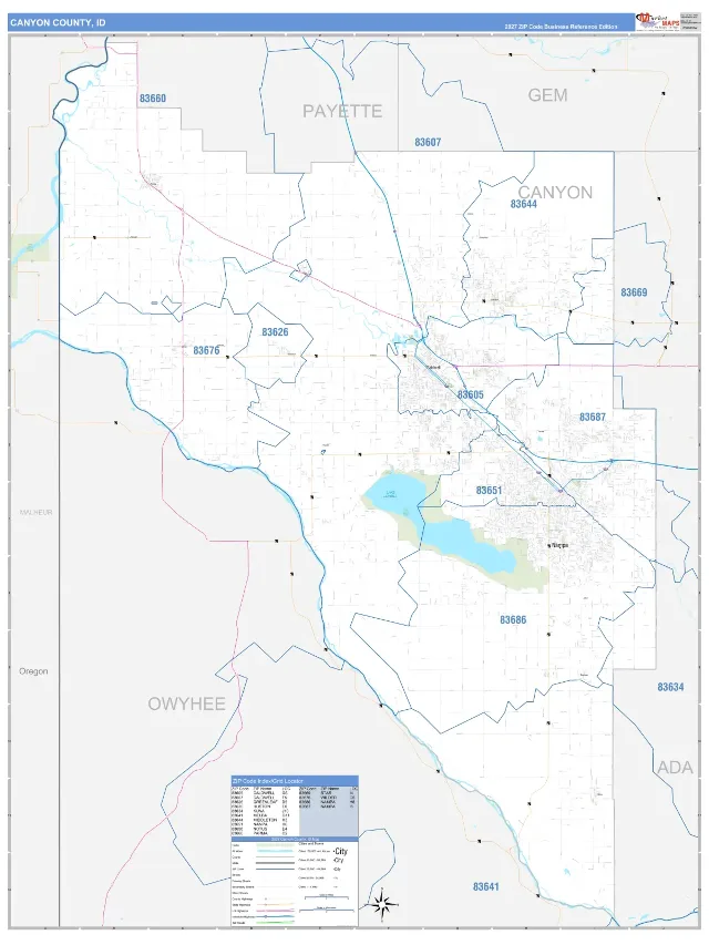 Canyon County, ID ZIP Code Wall Map, Business Reference style